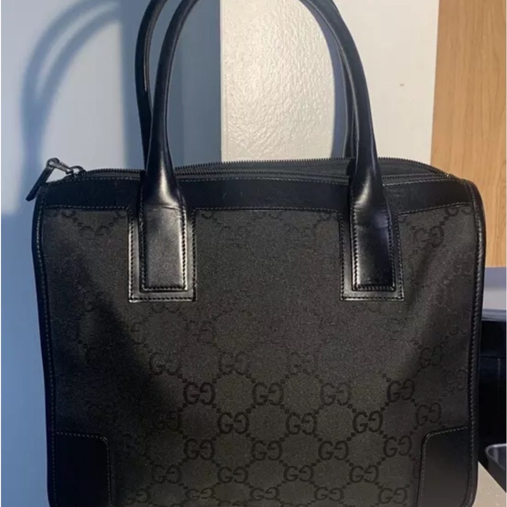 Authentic Gucci GG Black Canvas Leather Tote